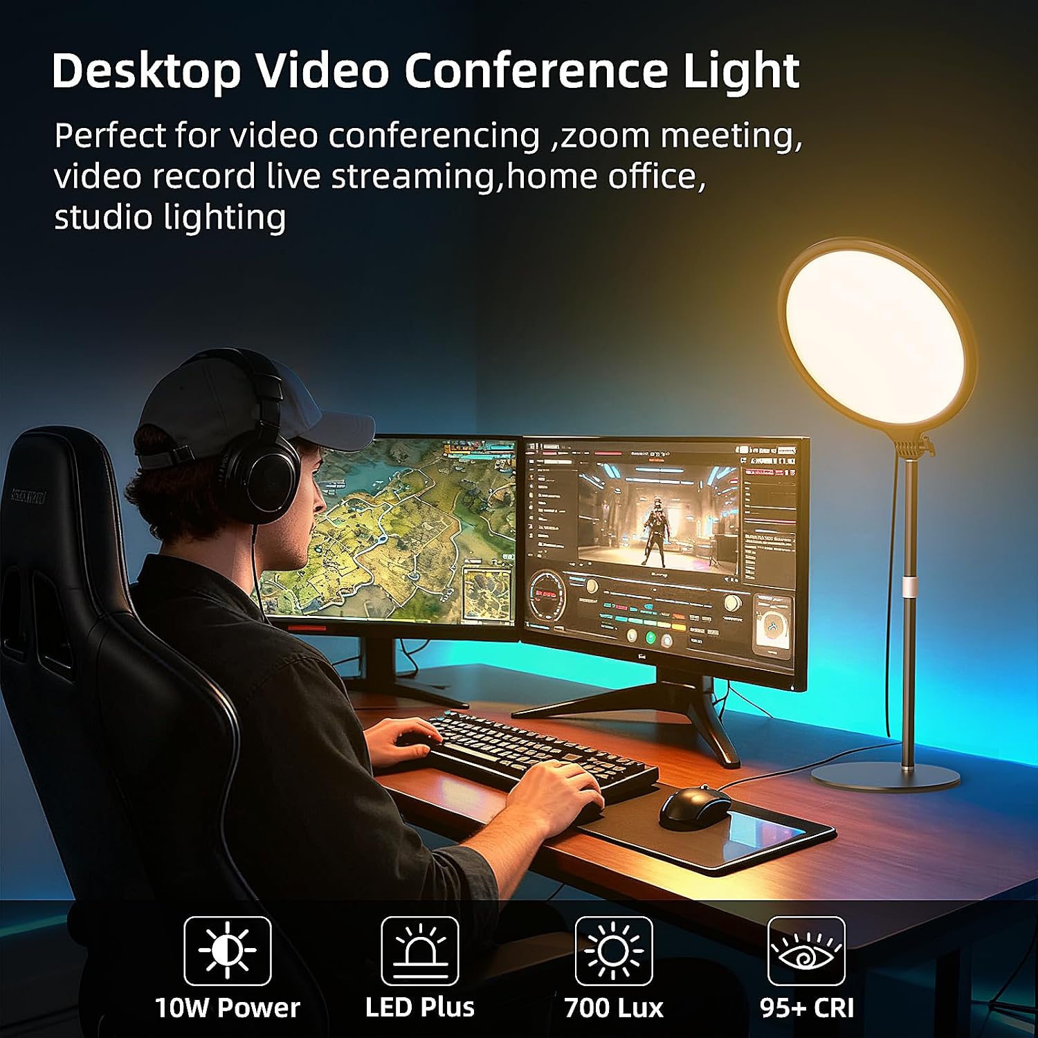 10.5" Desk Ring Light with Stand 10-Level Dimmable LED Key Light with Phone Holder, Stable Zoom Lighting for Computer Video Calls Conference Recording Streaming Home Office Podcast Photography