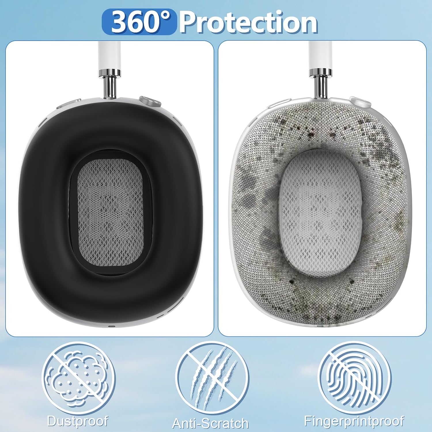 Silicone Ear Pads Case Cover for AirPods Max 2/1 Headphones Cushions, Black image 3