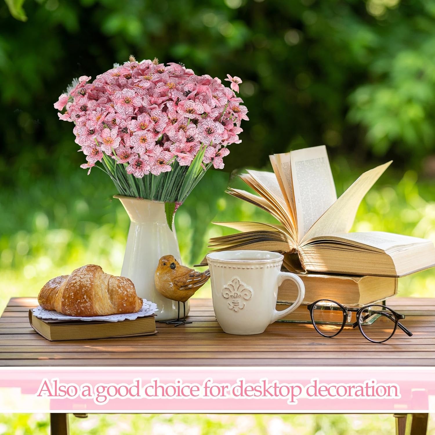 50 Bundles Artificial Flowers Outdoor Indoor Faux Flowers UV Resistant Faux Flowers No Fade Plastic Faux Plant for Farmhouse Wedding Garden Porch Window Box Decoration (Hot Pink, White)