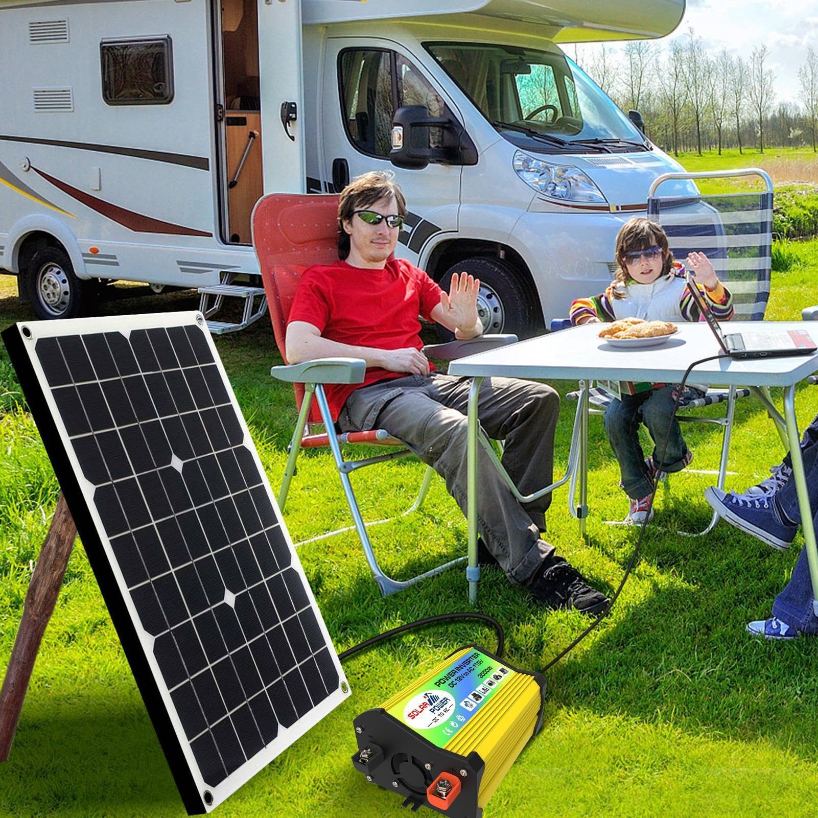 Kit de panel solar con batería e inversor, panel solar impermeable de 3000 | W para coche, , , motocicleta, 148,5 x 78 x 35 mm, kit completo de de alimentación Śolar, inversor Šolar