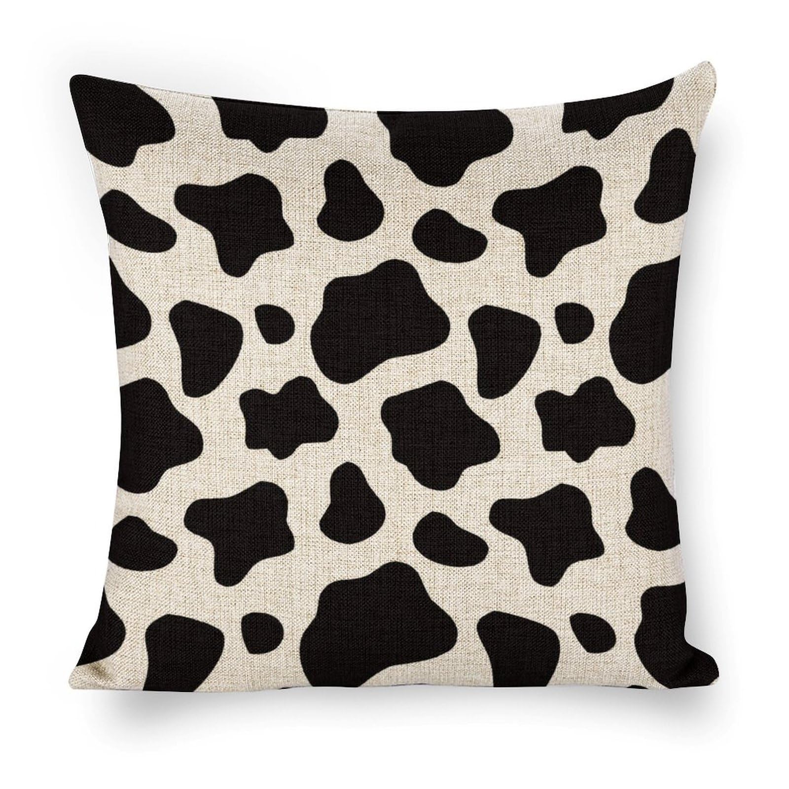 Cow Print Throw Pillow Covers Linen Pillow Cases 18x18 Inch Square Cushion Pillowscover Modern Farmhouse Decor for Sofa Bedroom Living Room Car