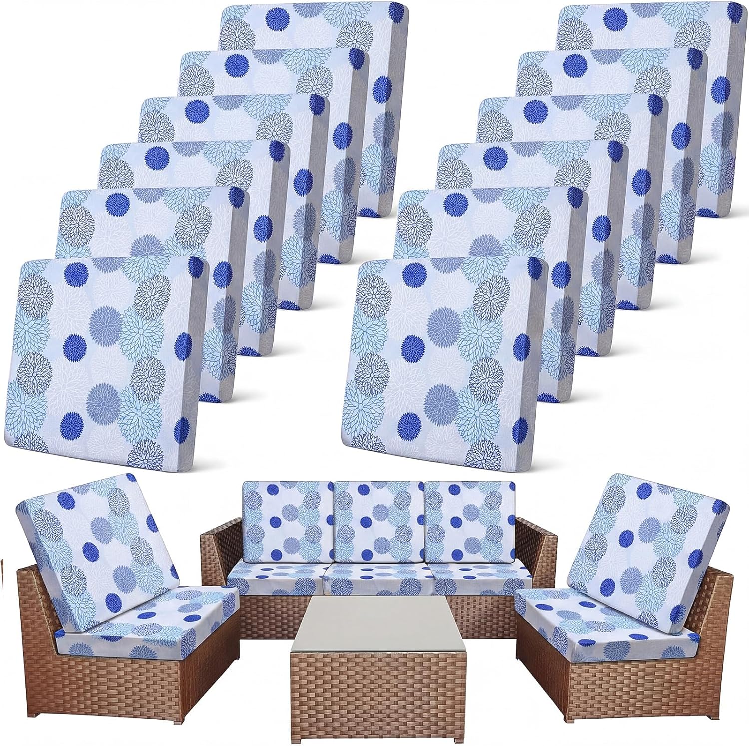 Newwiee 8 Pcs Stretch Patio Cushion Covers Dahlia Flower Outdoor Cushion Cover Replacement Furniture, Floral Sofa Couch Slipcovers Waterproof Washable Thin Breathable Summer Home Decor(Stylish Color)