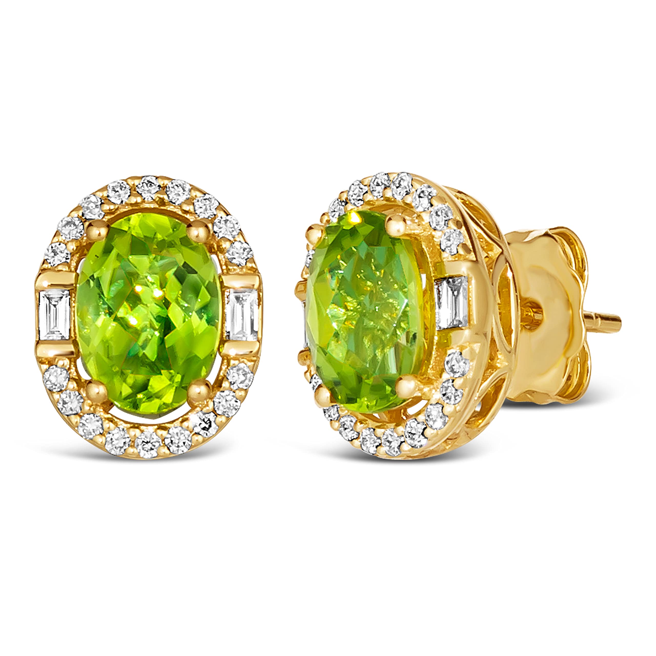 LE VIAN 1 5 Carat Diamond and 1 2 3 Carat Green Peridot Oval Halo Stud Earrings for