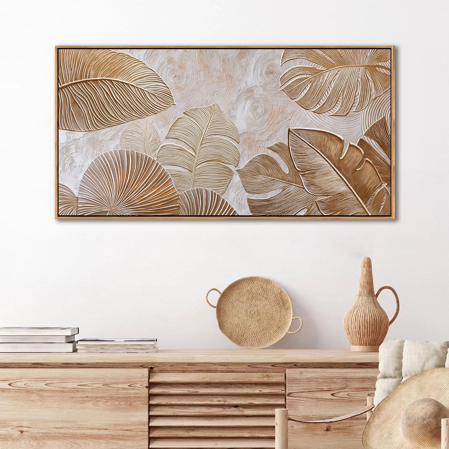 minimalist wall art for living room - beige modern wall art | large framed boho canvas painting | contemporary neutral pictures for bedroom above bed | artwork decor 20×40in 20×40 beige