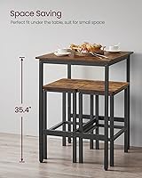 Vista 5 de VASAGLE Juego de mesa de bar y sillas, mesa cuadrada con 2 taburetes, juego de mesa de pub para 2, ahorro de espacio para cocina, desayuno, sala