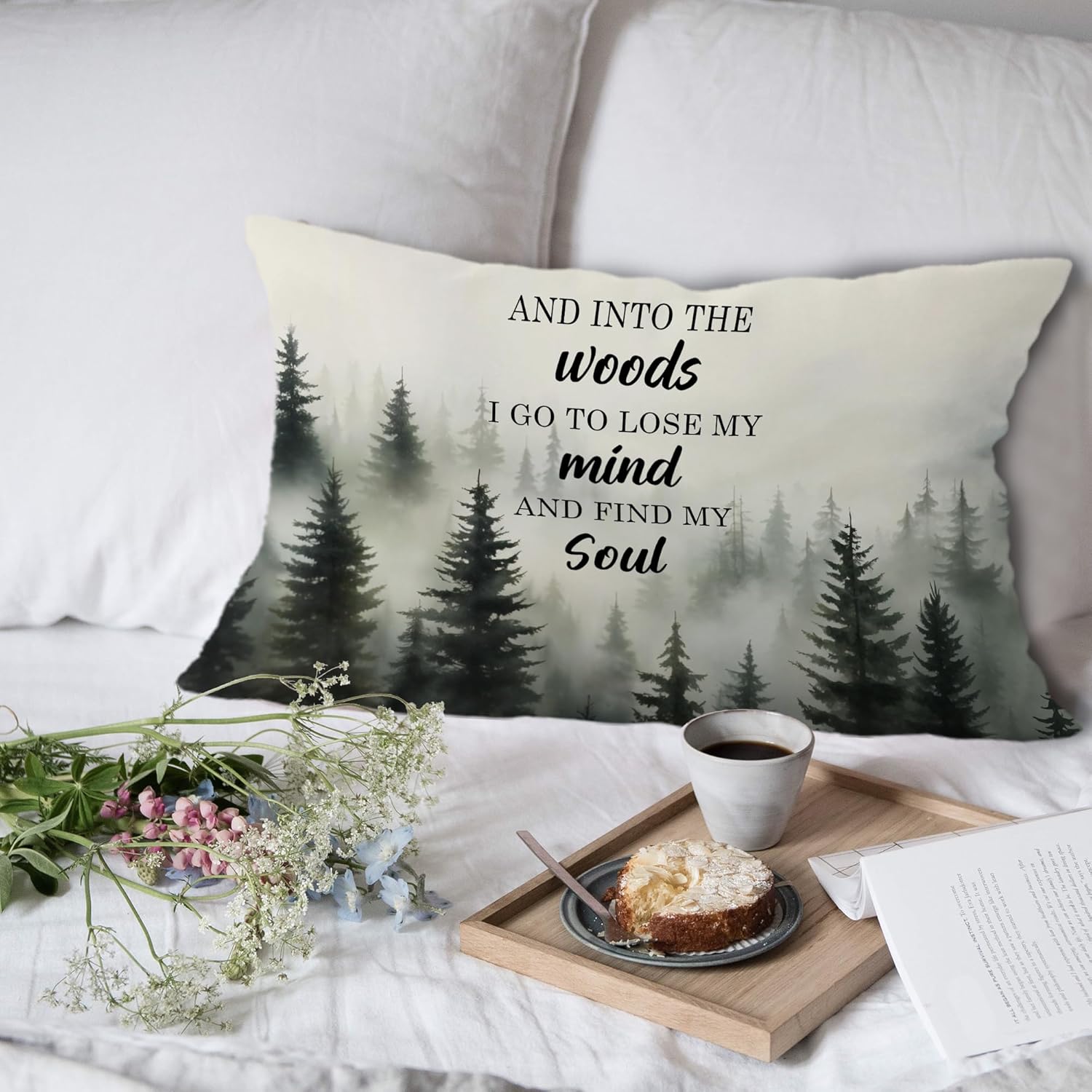 Inspirational Forest Mountain Nature Pillow Covers 12x20, and Into The Woods I Go to Lose My Mind Decorative Lumbar Pillow Covers for Home Cabin Lake House, Gifts for Nature Lovers - Image 4