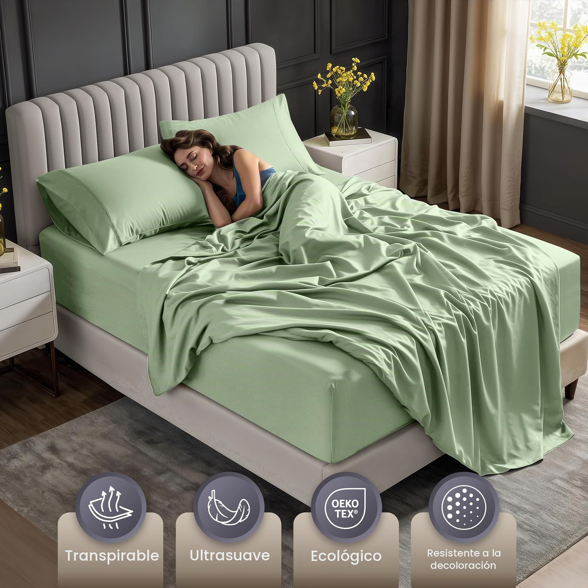 Utopia Bedding Juego de sábanas tamaño Queen, 4 Piezas de Microfibra Suave de Lujo con Bolsillos Profundos, Fundas de Almohada Bordadas, sábana Bajera con Bolsillo de Almacenamiento Lateral, sábana