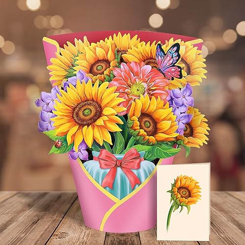 Miniatura 7 de Airpark Tarjeta desplegable de papel, girasol, tarjetas de felicitación de 12 pulgadas, tarjetas emergentes 3D de papel de flores para siempre con