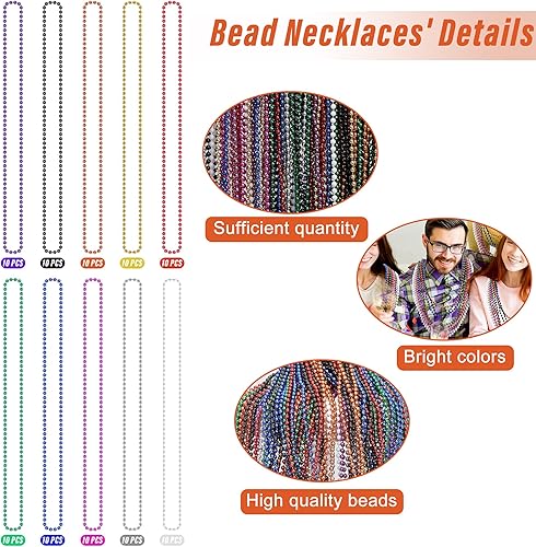 Miniatura 2 de 100 PCS Collares de Cuentas de Mardi Gras, Collar de Cuentas Coloridas Juguete Recuerdos de Fiesta, Accesorios de Disfraz de Cuentas de 33" a
