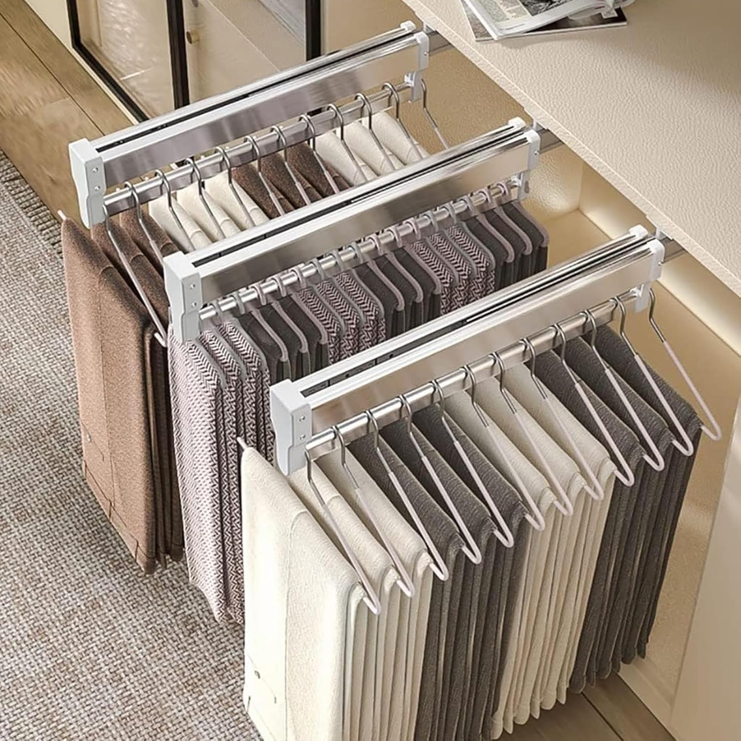 Extendable Closet Rod - 30-60cm Adjustable Pull-Out Clothes Hanger, Space-Saving Sliding Wardrobe Rail for Coats, Pants & Organizing - 300MM/11.8INCH Clothing Rack