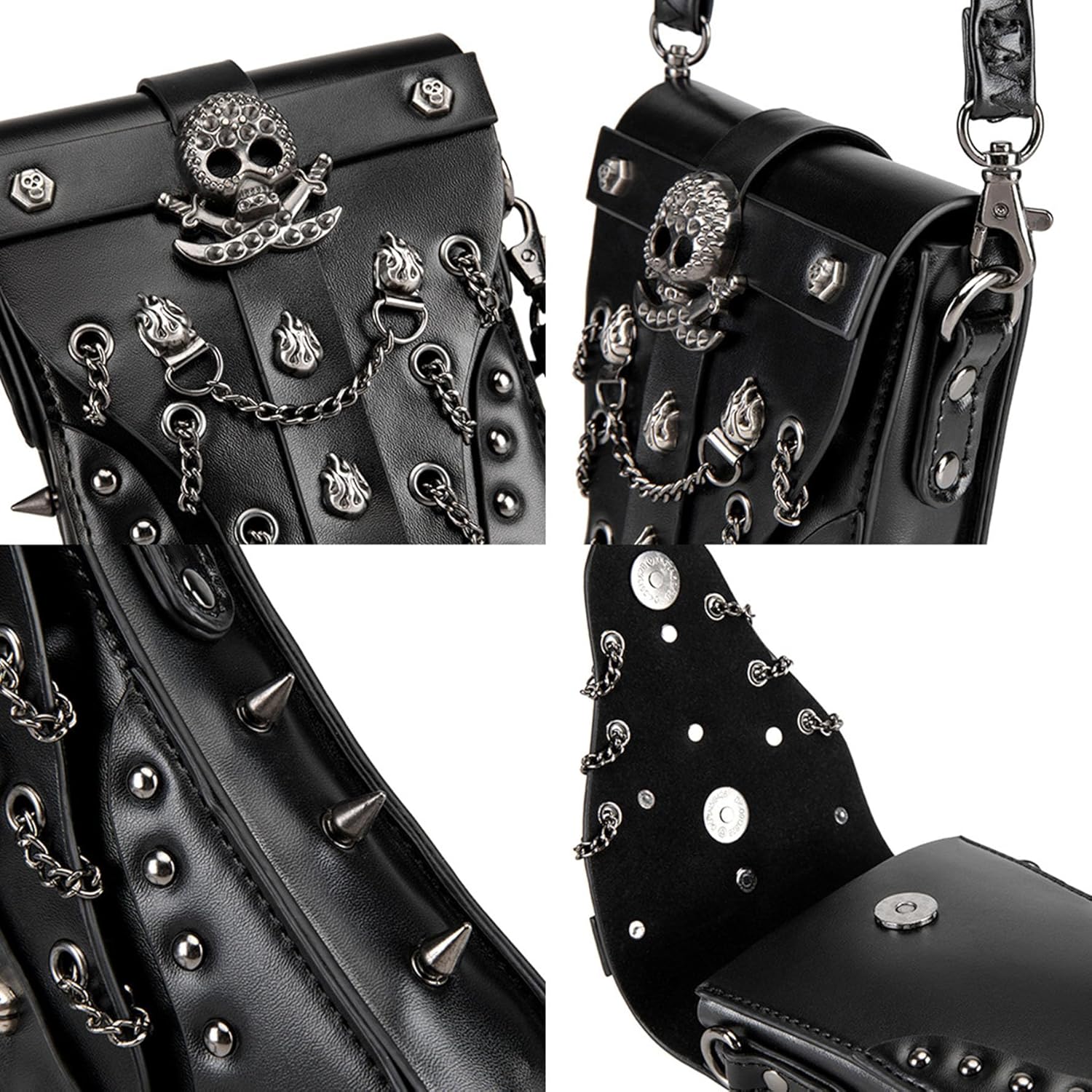 Small Crossbody Bag Shoulder Purse Owl Handbag Leather Phone Waist Belt Pouch Retro Gothic Renaissance Festival Accessory (Pirate Black)