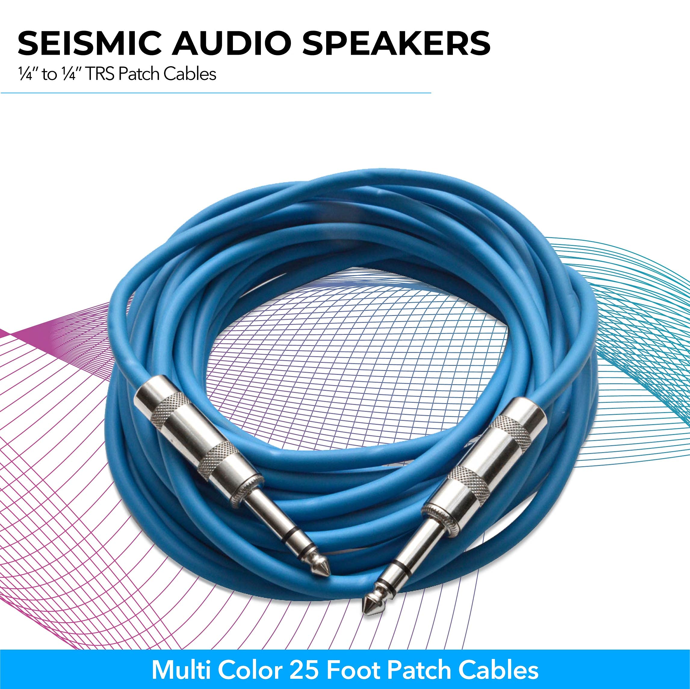 Seismic Audio Kable krosowe TRS z głośnikami od 1/4 cala, kable krosowe 25 stóp, 6 sztuk, wielokolorowe