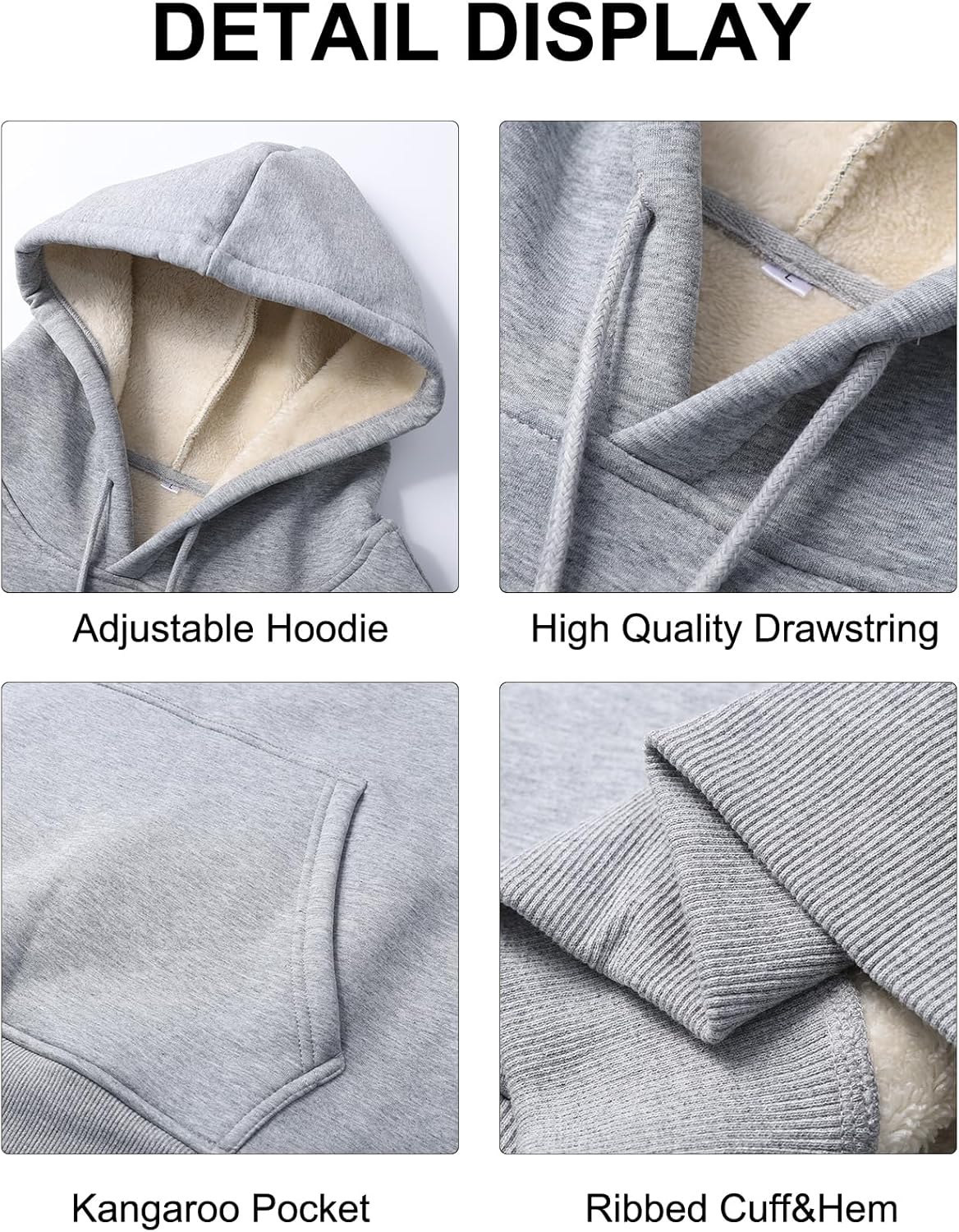 Kissonic Men's Fleece Hoodie Pullover Long Sleeve Sherpa Lined Warm Hooded Sweatshirt - Image 5