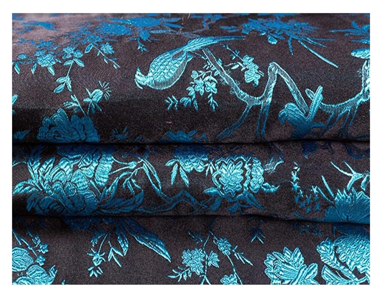 Chińska satynowa tkanina brokatowa ze sztucznego jedwabiu wielokolorowa 75x50cm na garnitur Cheongsam(Lake Blue)