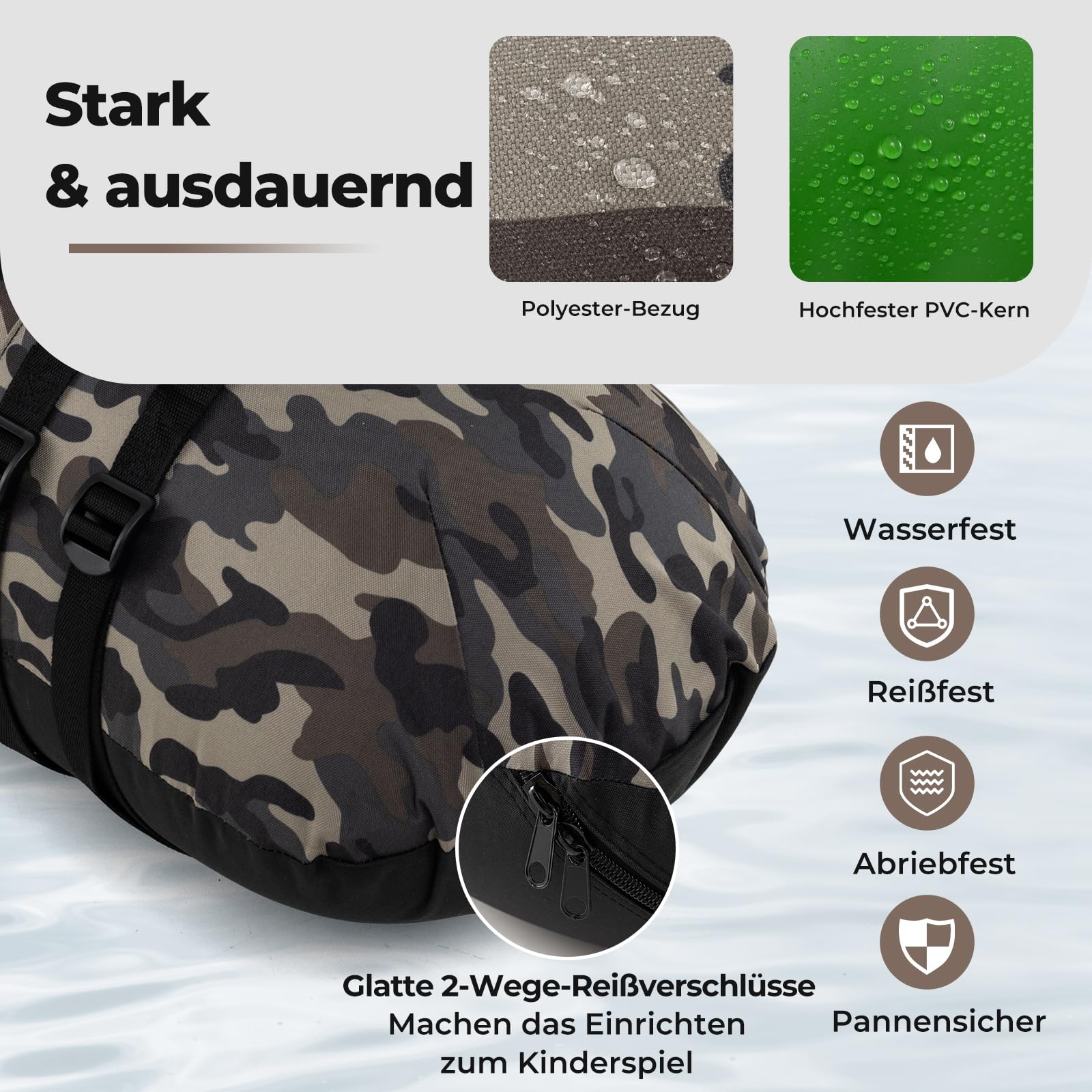 GOPLUS Aufblasbares Belly Boot, Angelboot mit Aluminium-Paddel, Flossen, Luftpumpe, Verstellbarer Angelrutenhalter, Staufächer, Schlauchboot tragbar für 1 Person, 111 x 104 x 46 cm