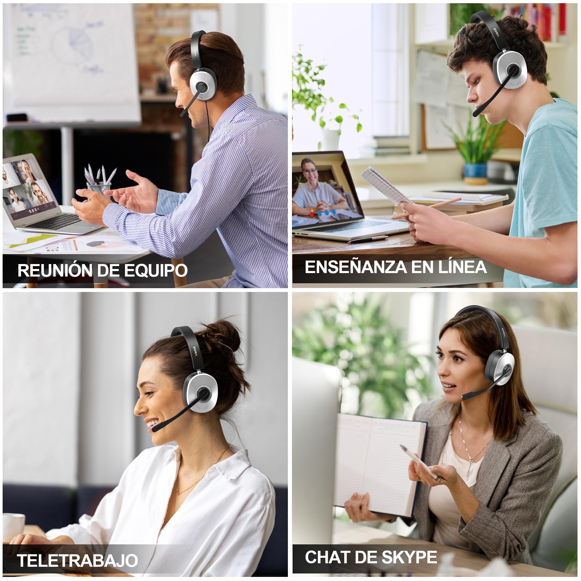 Wantek Auriculares Bluetooth inalámbricos con Micrófono para PC Laptop | Micrófono con Cancelación de Ruido,Dongle USB & estación de Carg,Botón de Silencio para Oficina,Teletrabajo,Teams zoom