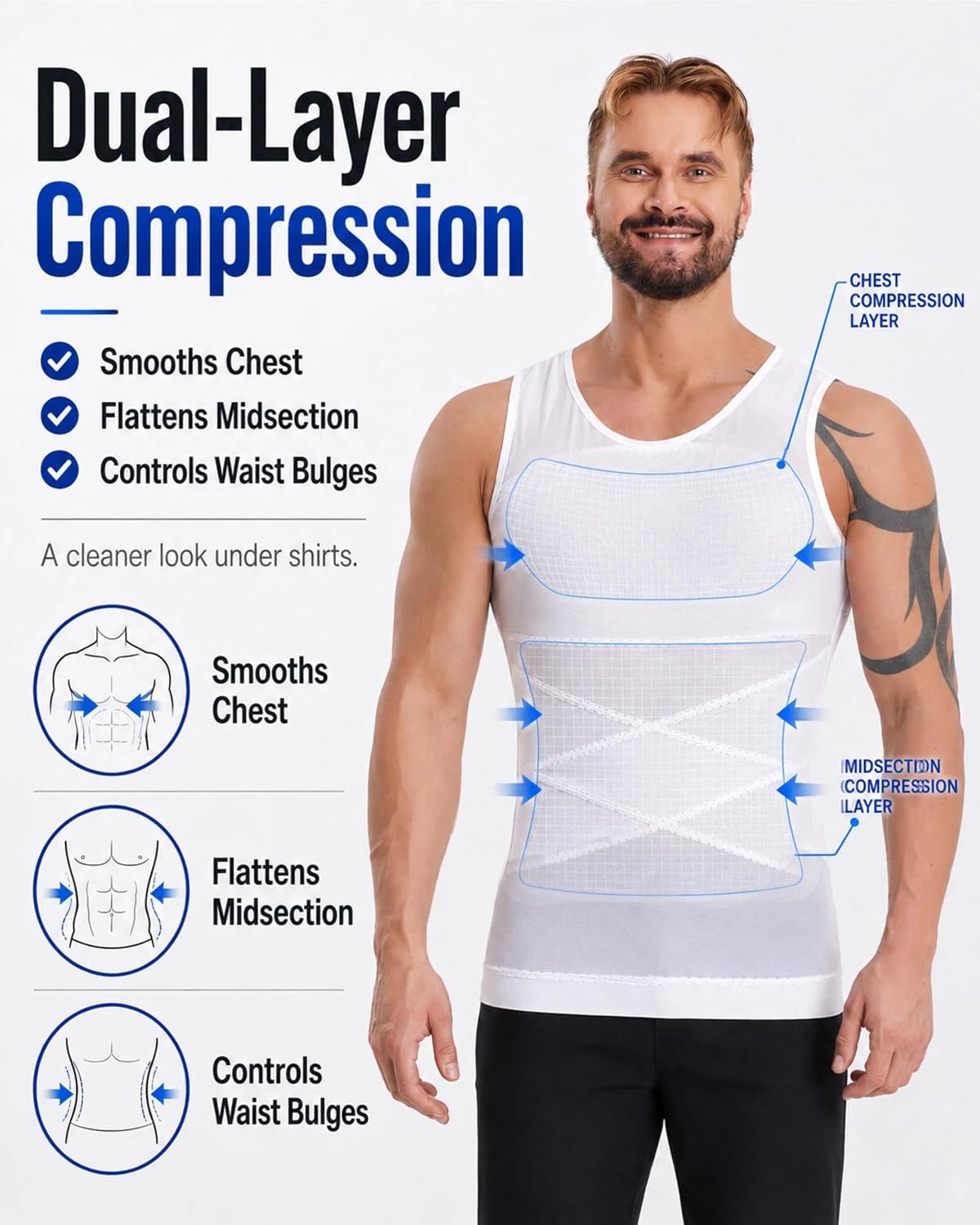 KOCLES Men's Mesh Compression Shirt, Tummy Control Shapewear Tank