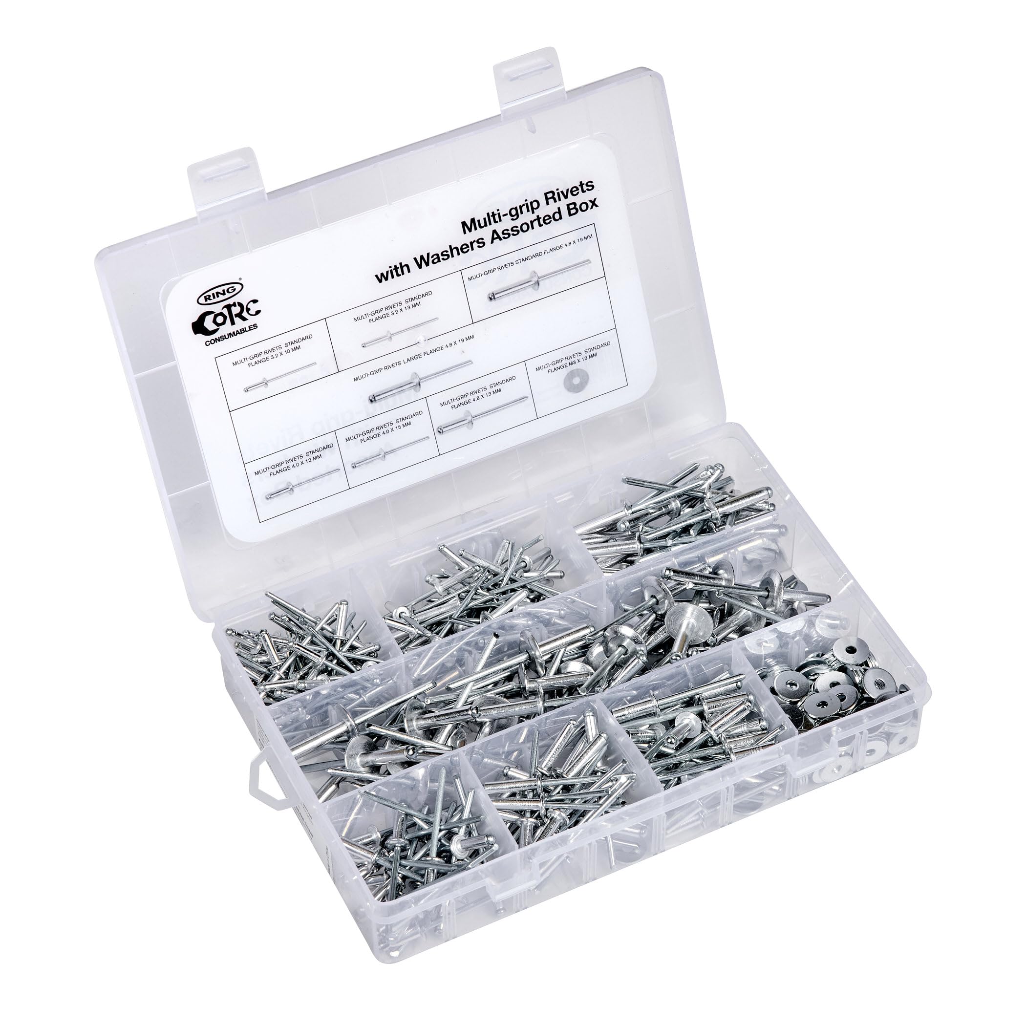 RING Rivet en aluminium avec rondelles, boîte assortie (440 pièces) de diamètres et longueurs assortis inclus