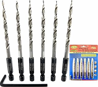 FTG USA Tapered Countersink Drill Bit Set 6 Pc (#8) 11/64" Countersink Bit Same Size Bit Replacement Only, Countersink Replacement Drill Bit with Improved Connection Drill-Hex Shank Without a Pin