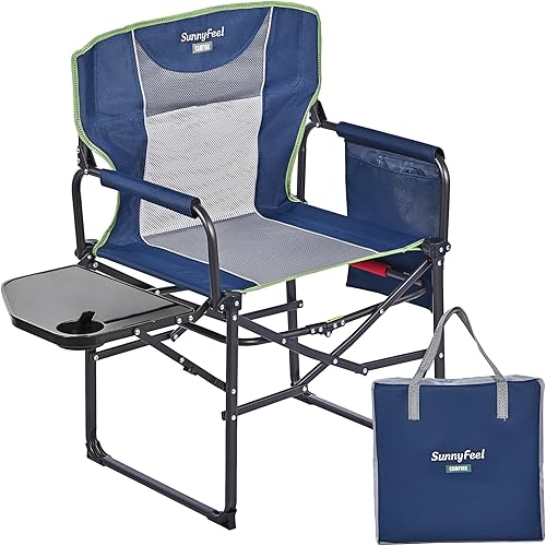 Miniatura 21 de SUNNYFEEL Silla de camping para directores con calefacción, silla plegable de alta resistencia para exteriores, portátil, de gran tamaño, con Azul