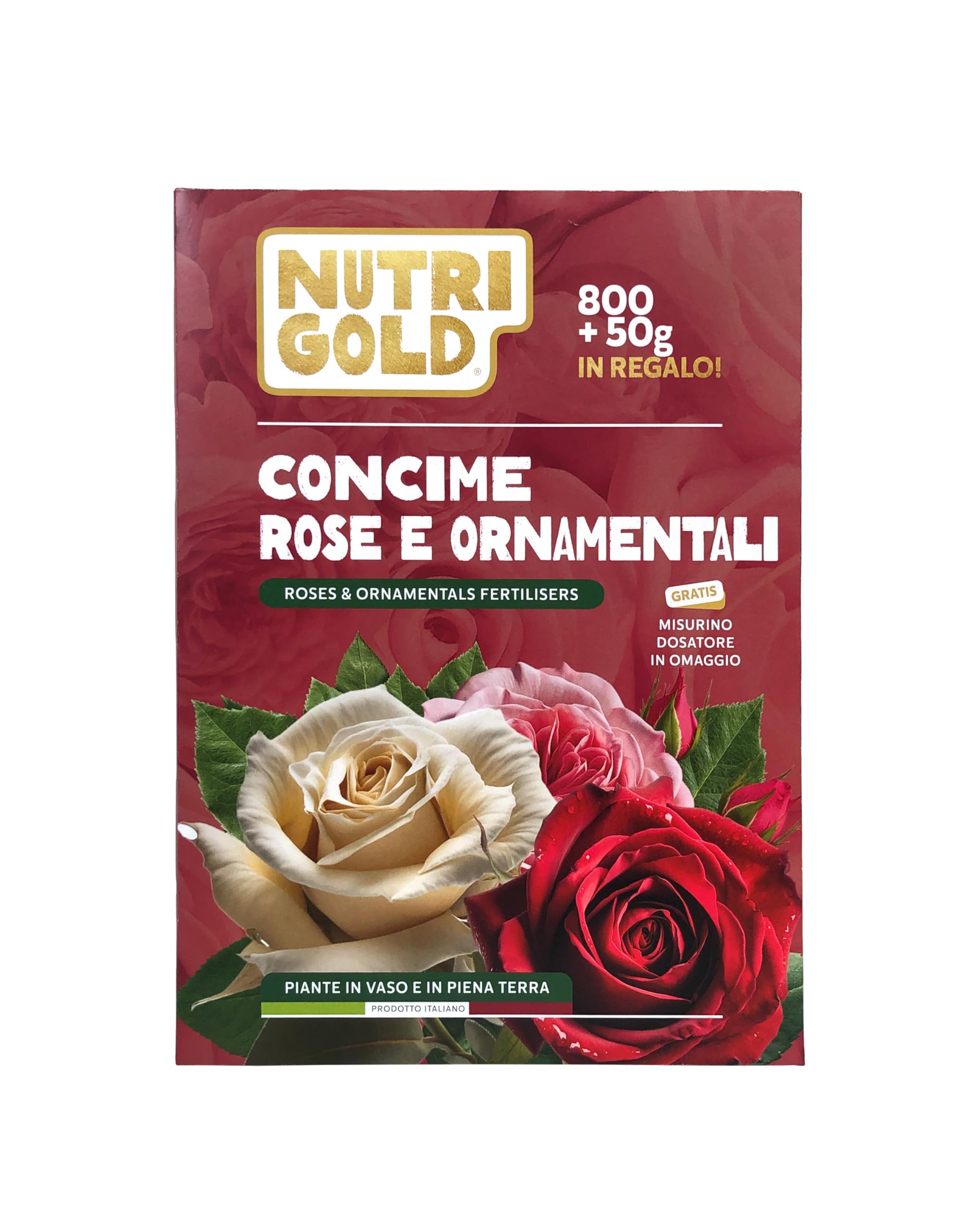NutriGold® fertilizante Rosas y Flores | Abono para Rosas, Flores y Plantas Floridas - Estimula Floraciones Ricas e Intensas - 100% Natural Km0 - Sólido 800g + 50g Gratis