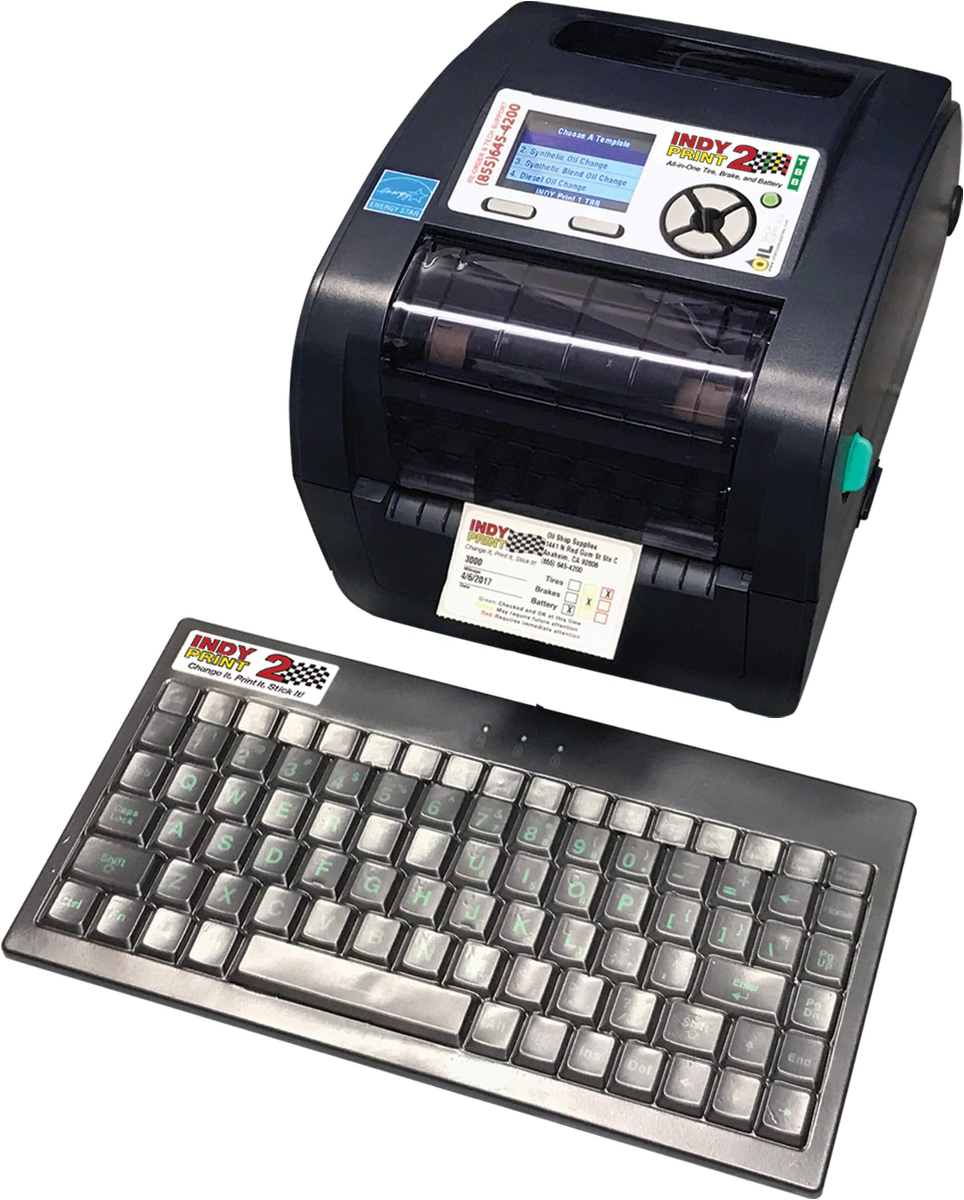 Indy 2 Printer Kit TBB Tire, Brake, Battery, Mileage and Date, Auto Service Reminder Printer 1,000 Labels
