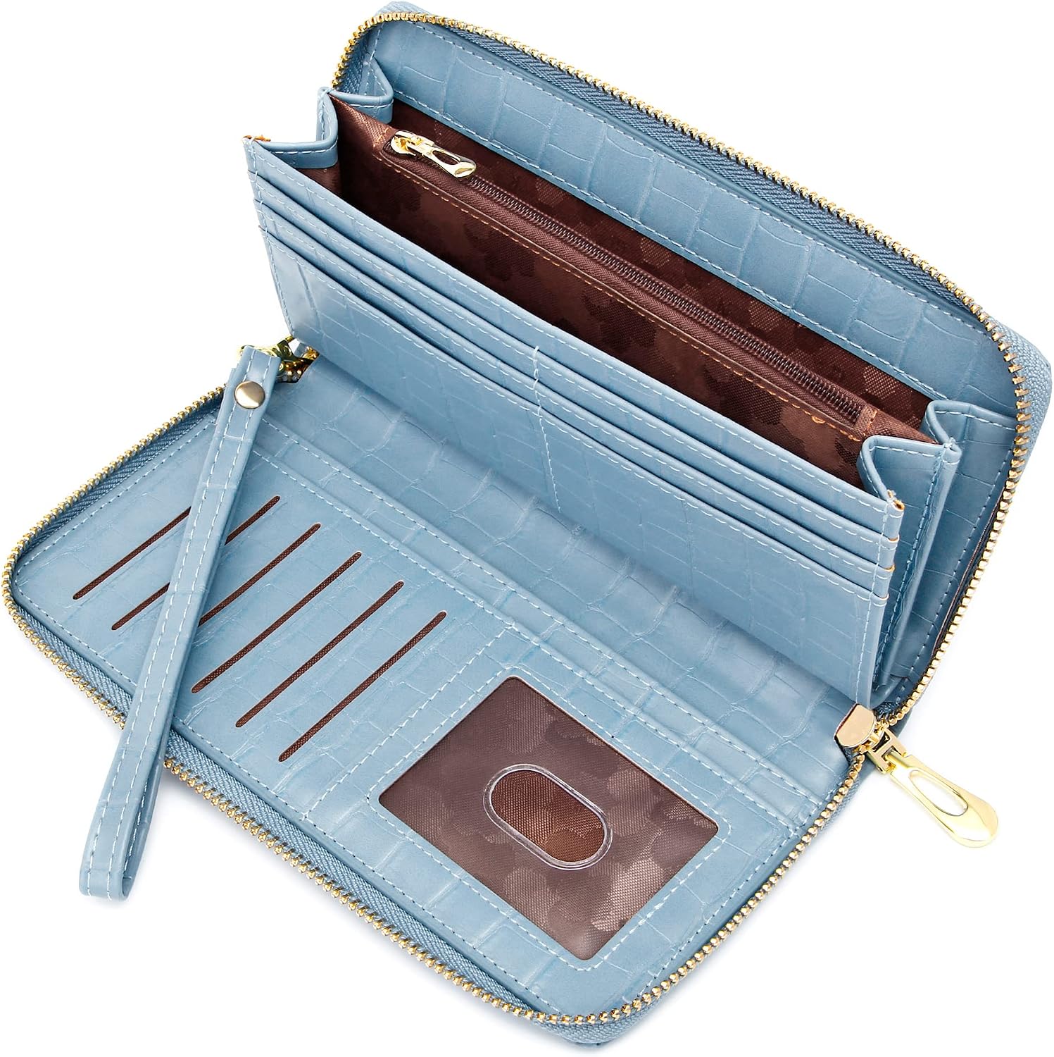 Badiya Womens Wallet RFID Blocking Leather Zip Around Wallet Large Capacity Credit Card Long Purse Clutch Wristlet