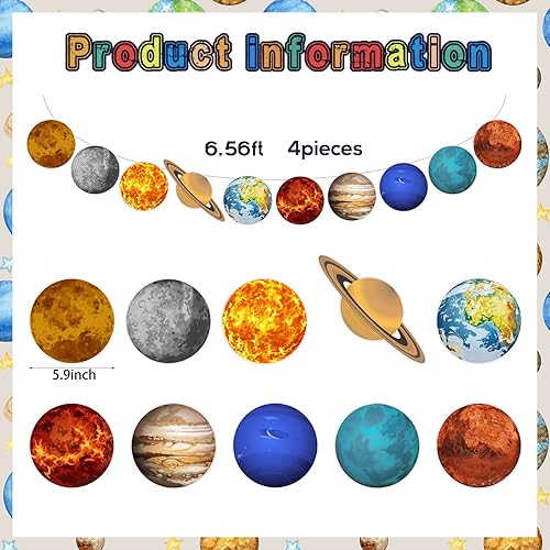 Miniatura 2 de 4 tiras de banderines de planeta espacial, decoraciones de fiesta espacial, universo, sistema solar, serpentinas de fiesta para niños, para primer