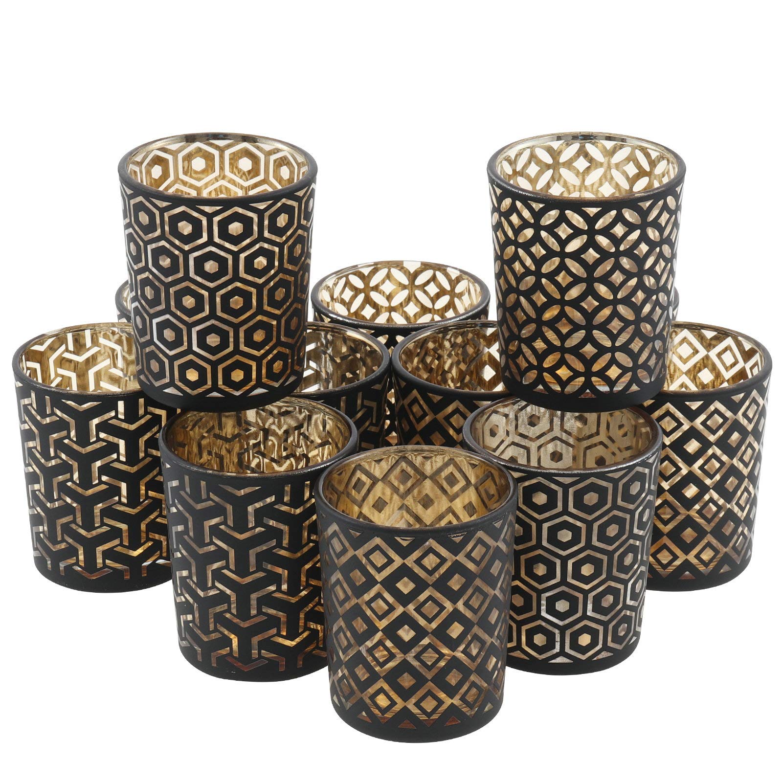 WIOR Gold Votive Candle Holders Bulk, Mercury Glass Votives Tealight Candle Holder Set with 12Pcs Candle Cups, Glass Votive Candle Holders Set Decor for Home Wedding Parties Easter Thanksgiving