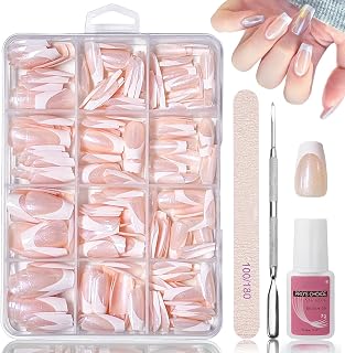 240 PCS French Press On Nails Glitter Ballerina Kurz - Nägel Zum Aufkleben, Pearl künstliche Nägel, Atmungsaktiv Full Cover Fingernägel mit Nagelkleber - Geeignet für Damen und Frauen Nageldesign