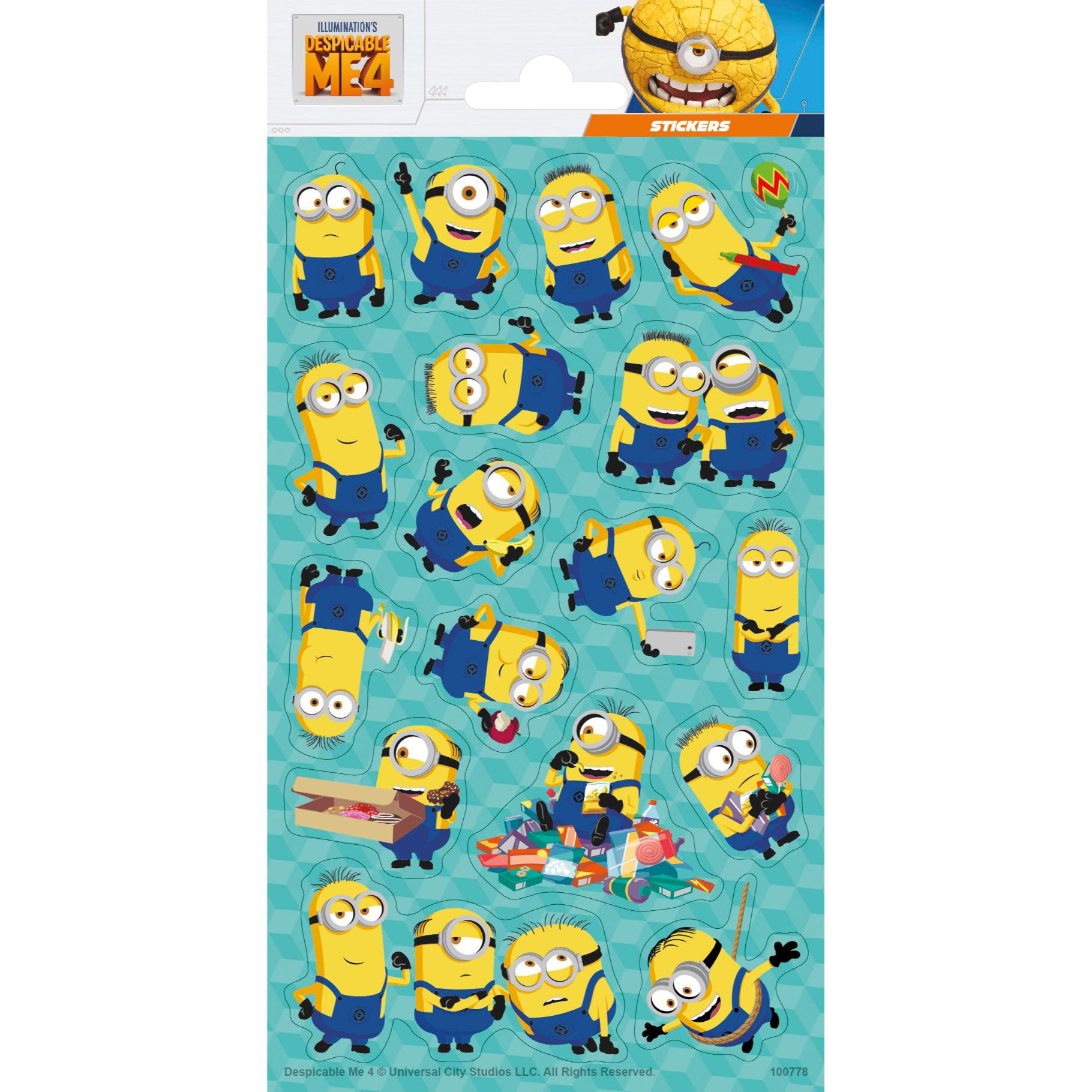 Totum Minions 4 Glitter Stickers For Children - Despicable Me
