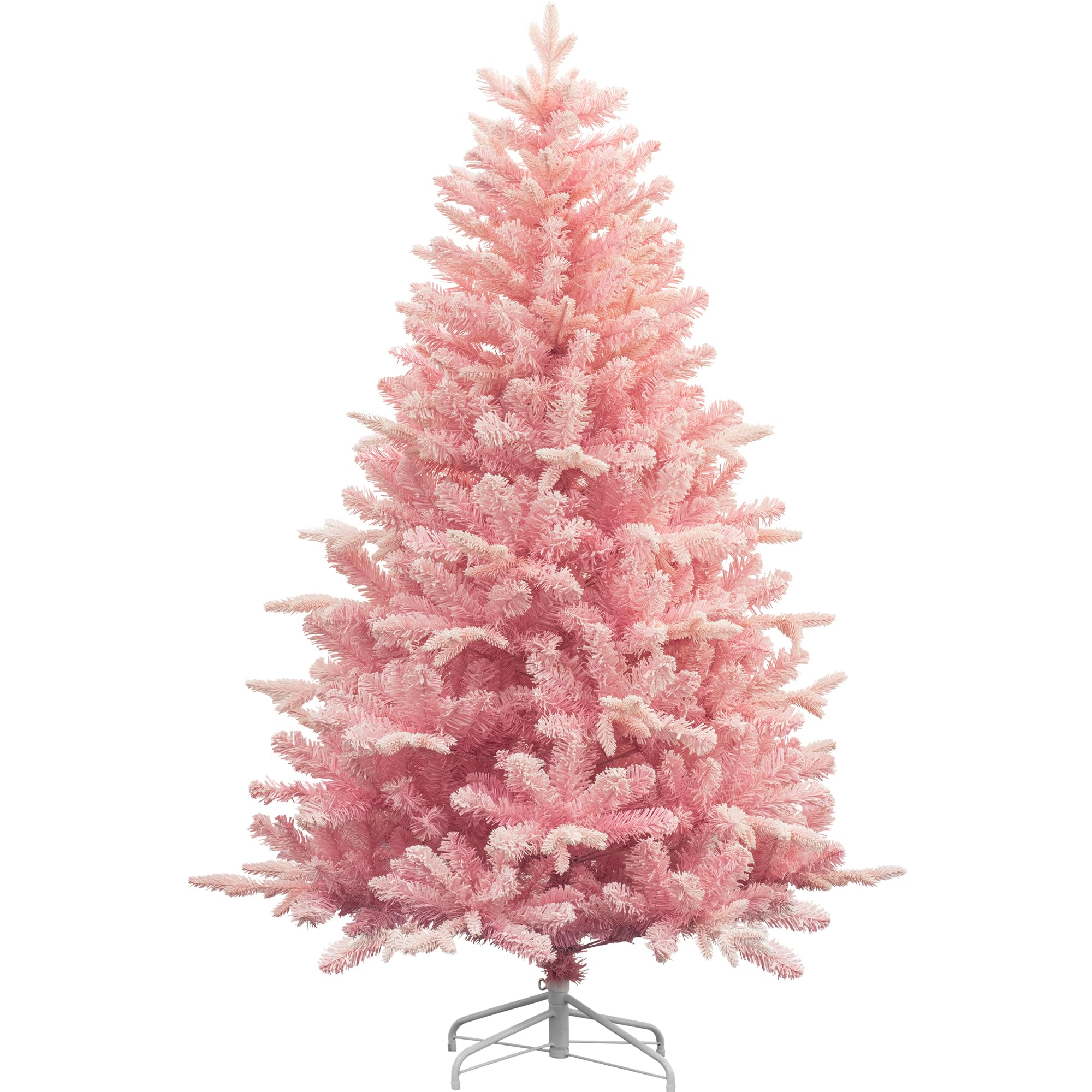 KI Store Flocked Pink Christmas Tree 6ft Unlit Aritificial Xmas Tree with Flocking Pink Snow for Christmas Decor