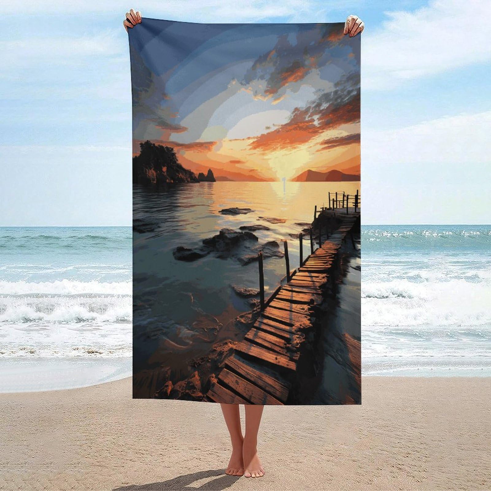 Adfgyerh Unisex Style Seascape Sunset Ocean Beach Bath Towels Beach Towel Lightweight Quick Dry, Bath Towel For Travel Sports Pool Swimming Bath Camping Yoga Adults130x80cm