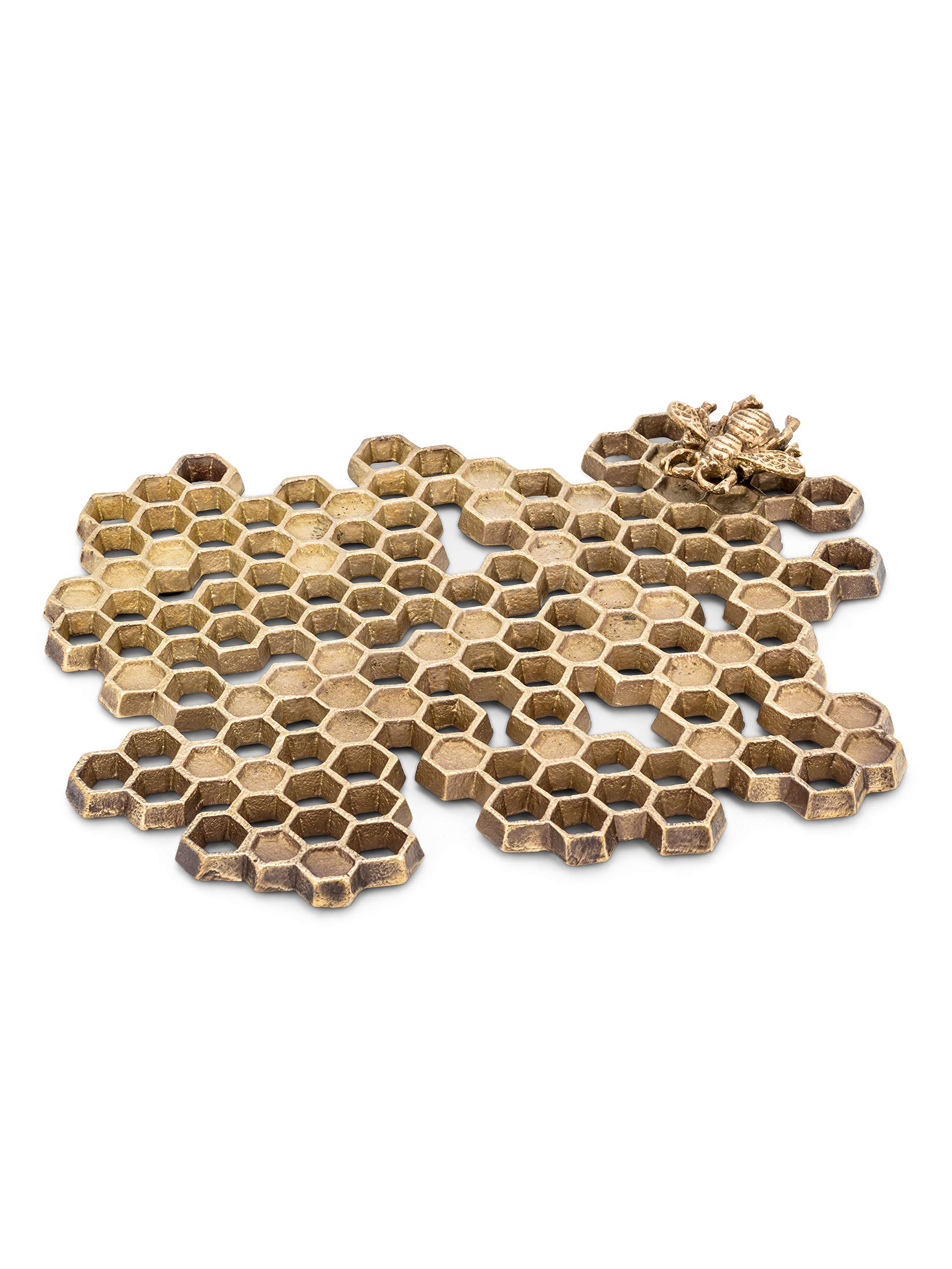 Abbott Collection 92-Buzzer Honeycomb Trivet w/Bee-8.5"L, 8.5 inches long, Brass