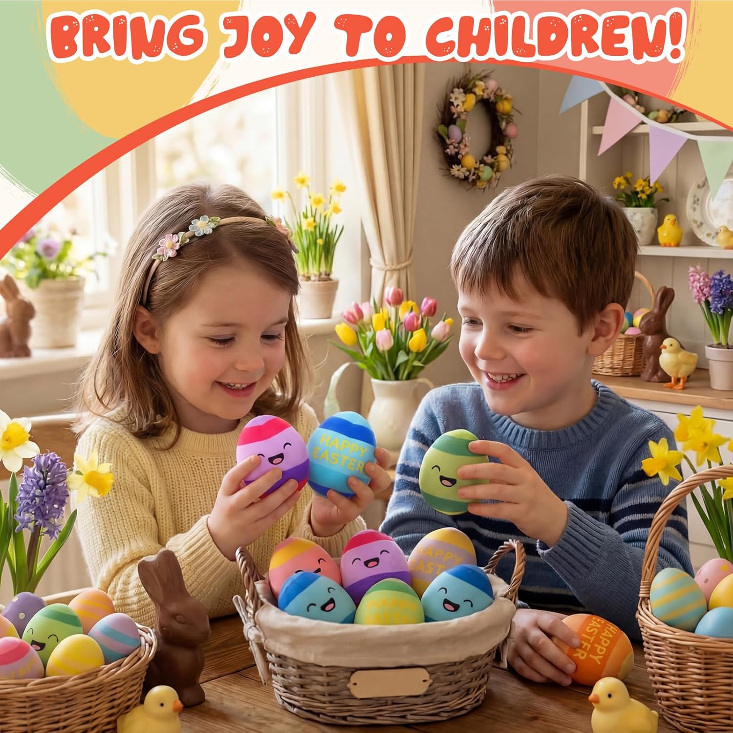 Thenshop 12 Pcs Easter Plush Eggs, Colorful Happy Easter Print Stuffed Eggs, Soft Basket Stuffers Goodie Bags and Party Favors for Hunting Party Favors Gift for Kids
