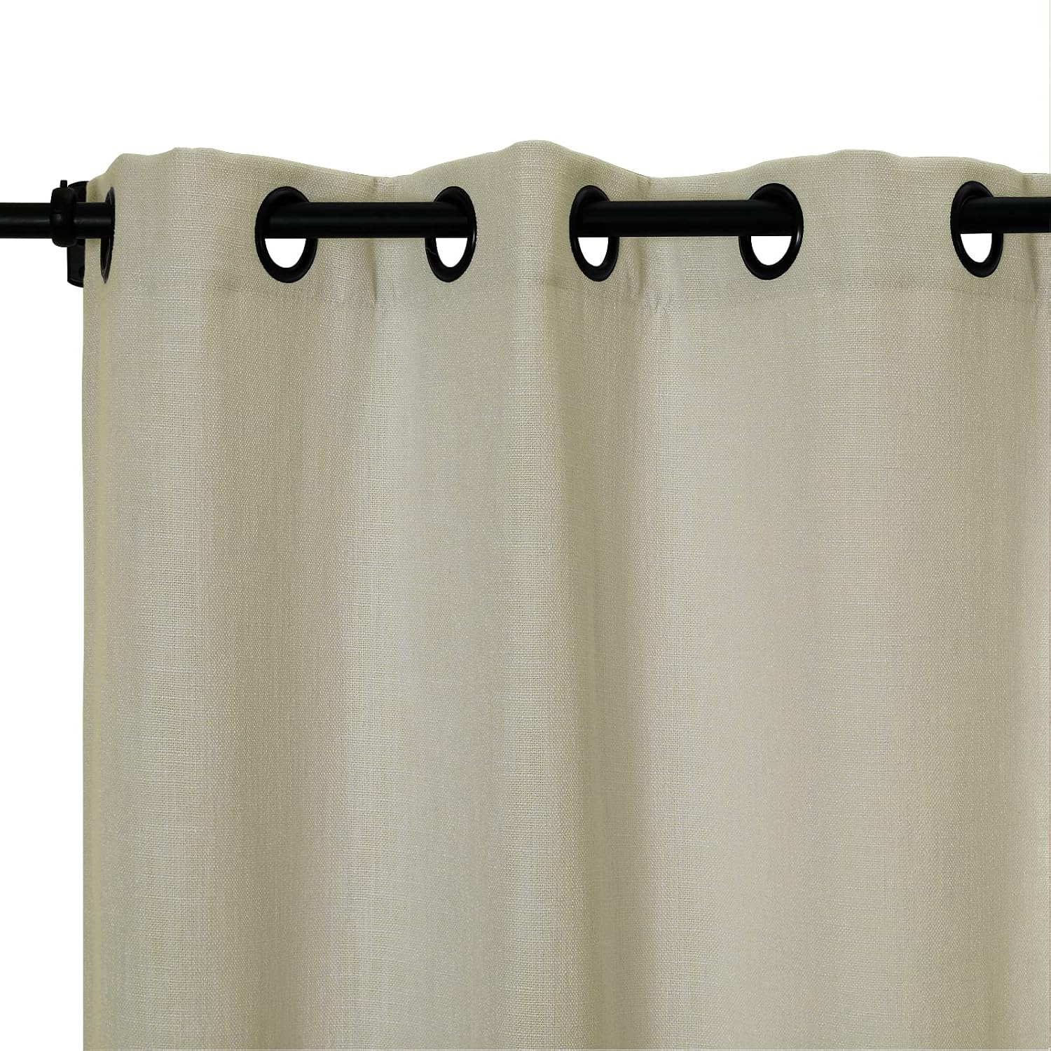 ChadMade Heavy Burlap Linen Curtain Black Grommet Top 50Wx63L Beige Curtain 63 Inches Long Linen Blend Curtain Light Filtering for Room Divider, Unlined (1 Panel)
