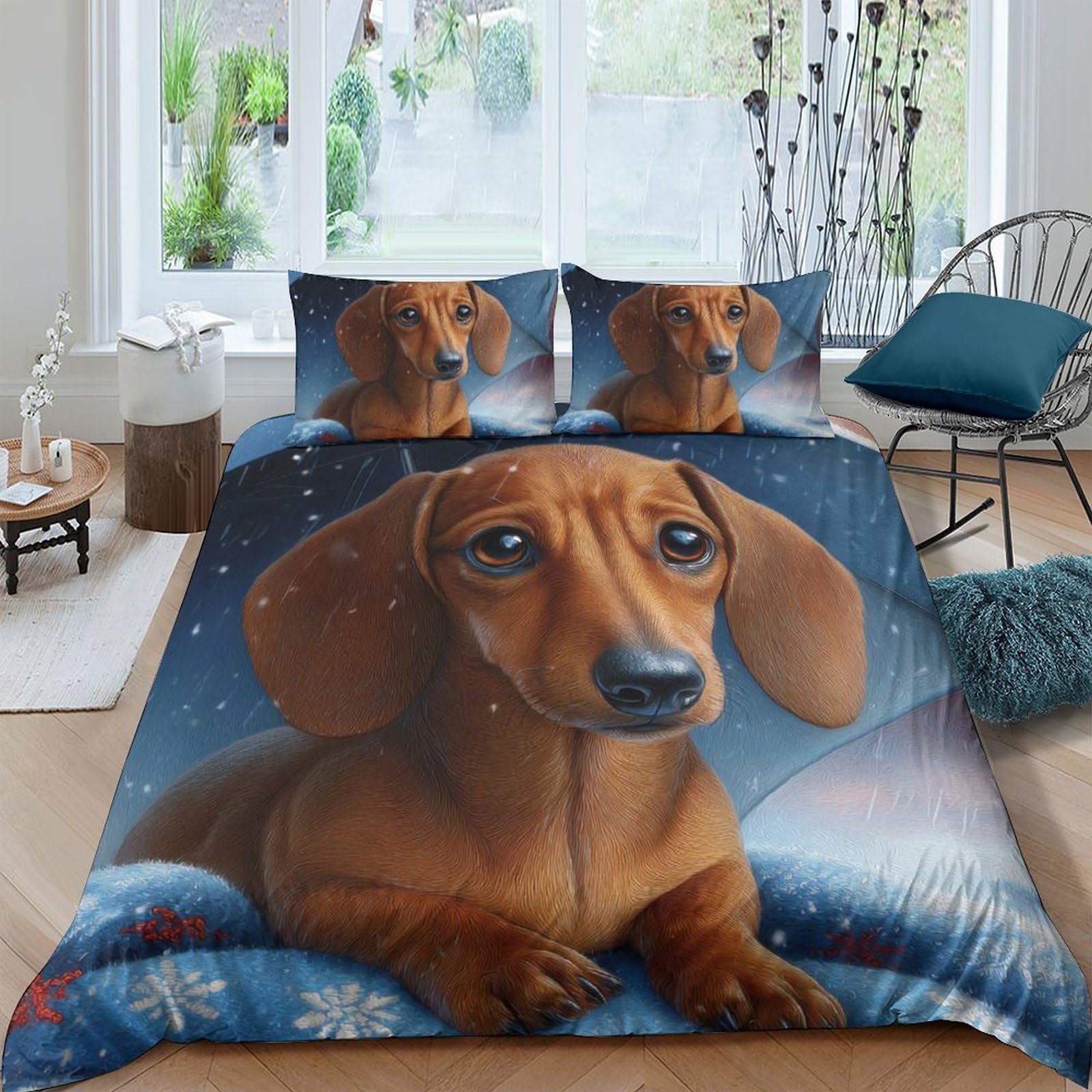 Ctjqhvkz Style-4 3D Printed Dachshund Dog Fitted Sheet Microfiber Soft Cartoon Pet Mattress Cover For Bedroom Guest Room Decor Single（135X200cm）
