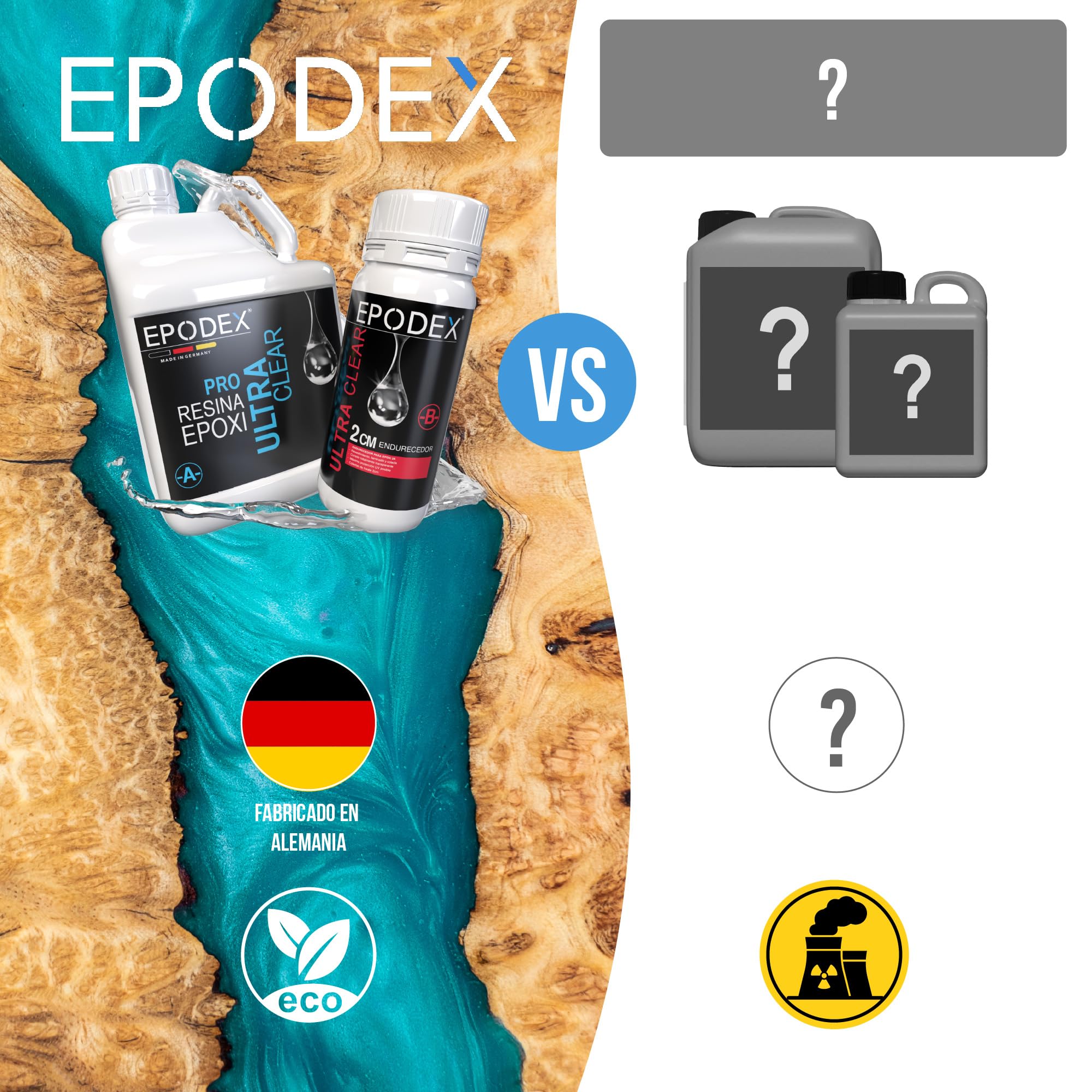 Kit Resina Epoxi PRO EPODEX – Resina Epoxi Transparente Para vertidos hasta 2cm – Manualidades, doming, joyería, moldes, piezas pequeñas, INCOLORO - Transparente - 1,5kg
