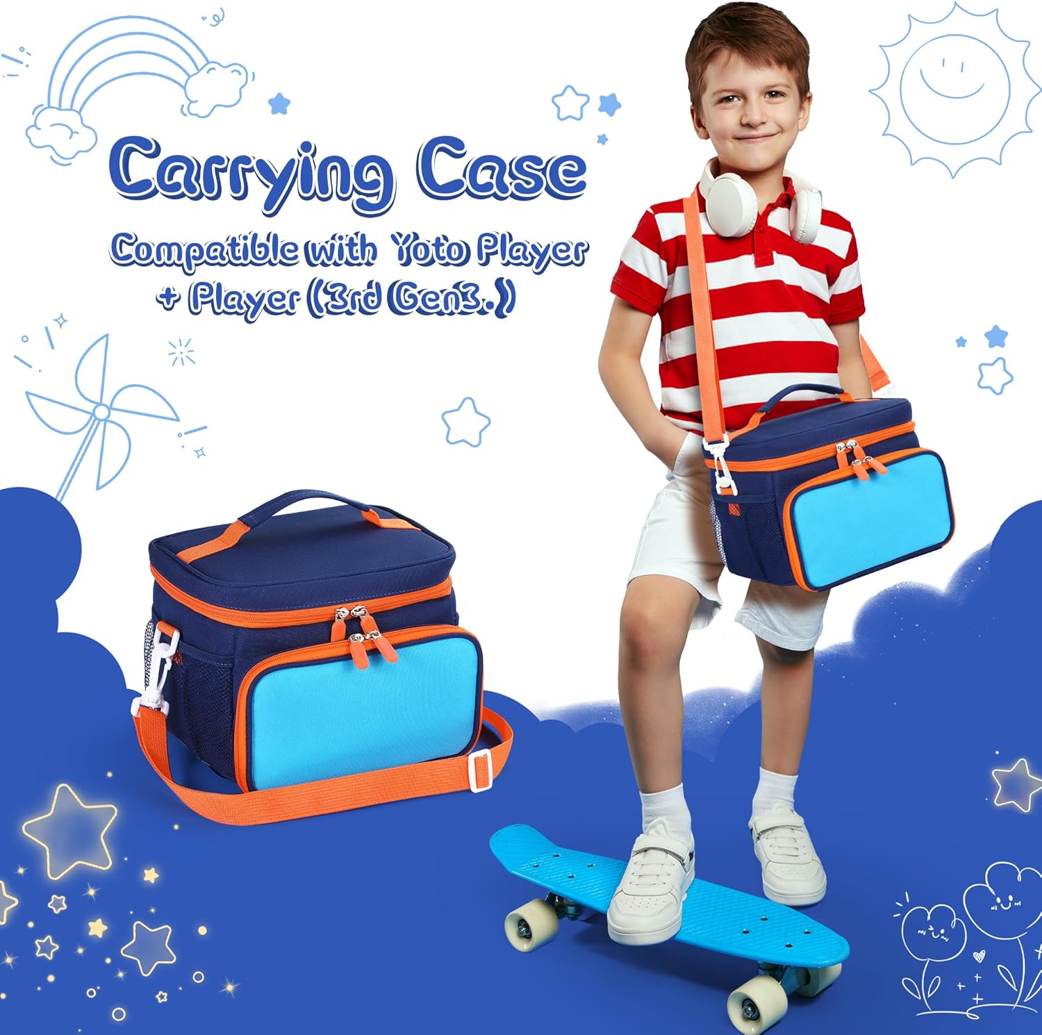Carrying Case Compatible with Yoto Player 3rd Generation, Travel Storage Bag Holds 30 Cards for Audio Speaker & Headphone Accessories, Card Holder with Adjustable Strap for Kids, Blue (Case Only) - Image 6