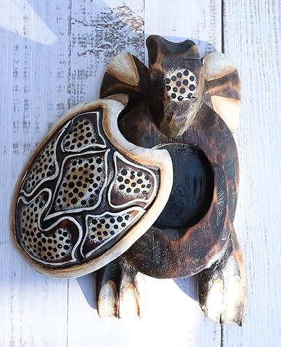 Miniatura 9 de Ebros Gift Balikraft - Juego de 3 figuras de madera tallada a mano para artesanos y artesanos, juego de 3 figuras familiares de tortuga, cenicero de