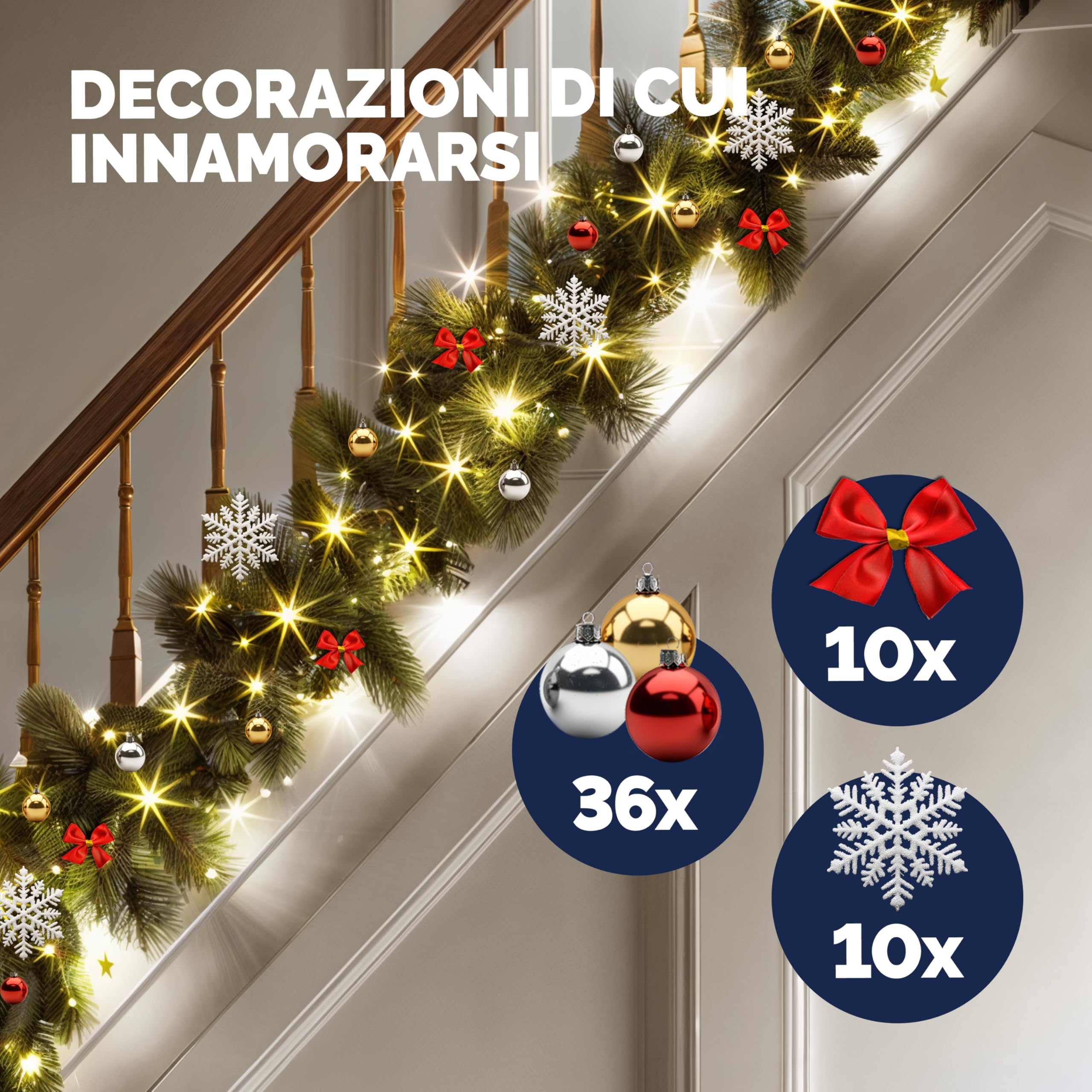 Casaria Ghirlanda Decorazione di Natale con Telecomando 5m 80 LED Timer 7 Modalità di Luce Bianca | 7 Modalità di Luce Bianca, 160 led, Decorazione natalizia, Telecomando con timer 7 livelli di luce, Indoor & outdoor, esterno