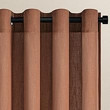 Topfinel Terracotta Curtains, Brick Red Linen with Eyelets, Living Room Curtains, Semi-Transparent Curtain, Eyelet Curtain, Translucent Tab-Top Curtain for Bedroom, 140 x 225 cm, Set of 2