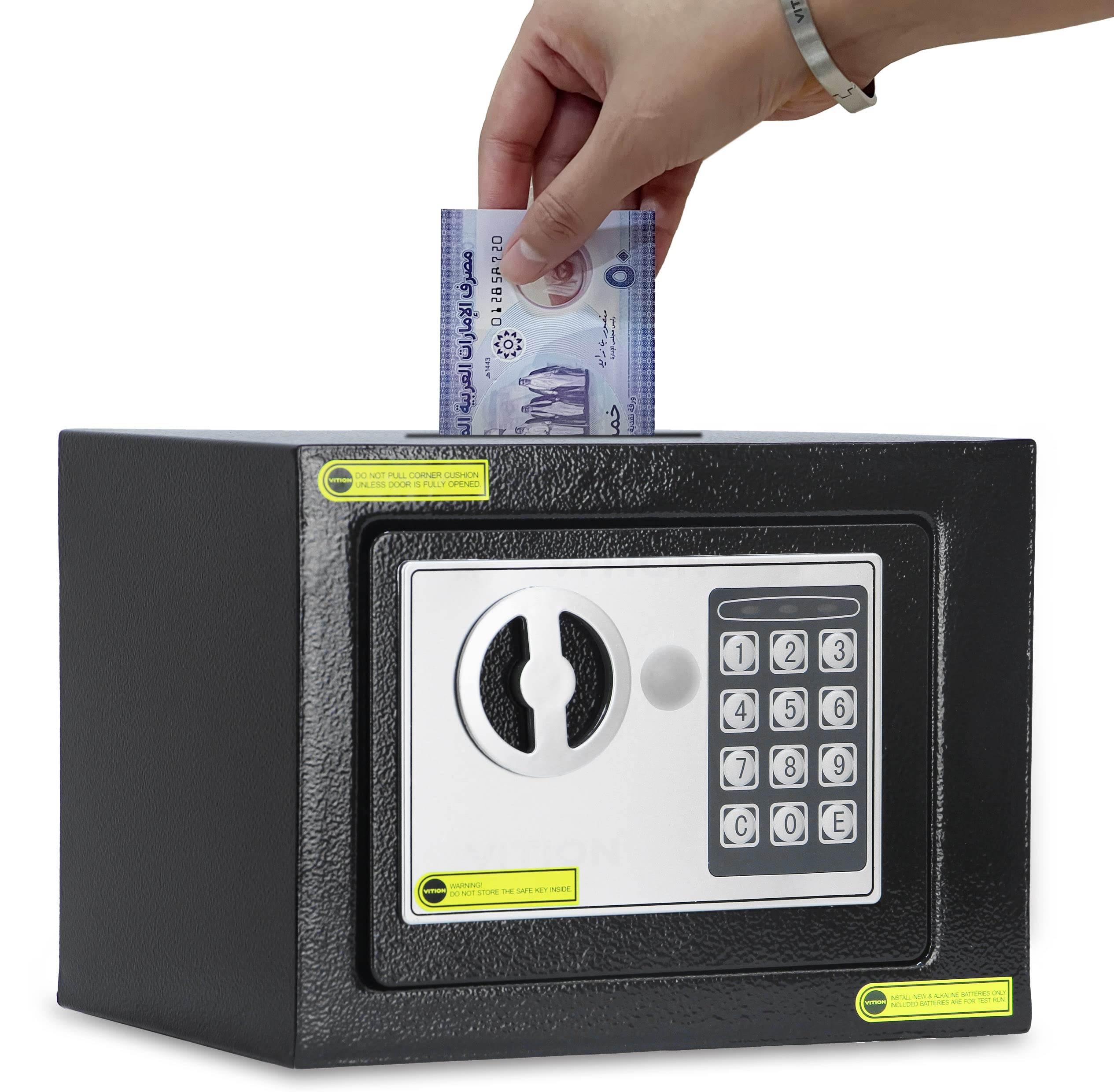 VITION Safe Box Small, Cash Deposit Drop Slot Security Locker with Keys and Digital Keypad LED Indicator for Passports Cash Money Jewelry Watches Suitable for Home & Office (Black)