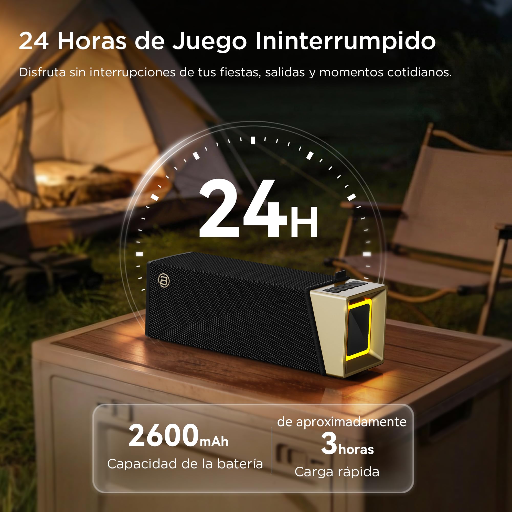 BUGANI Altavoz Bluetooth, caja de música Bluetooth con 5.4, batería de 24 horas, controladores de graves, IPX5 resistente al agua, función manos libres para teléfono, cajas para casa, exterior, jardín