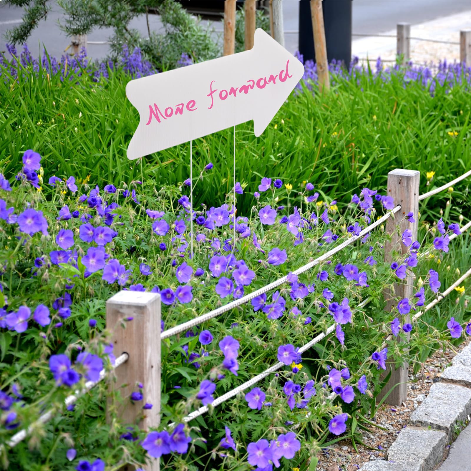 5 Pezzi Cartelli da Giardino con Pali Segni di Freccia Vuoti Segno di Cortile in plastica Cartelli Direzionali per Matrimoni per Festa di compleanno Segnaletica stradale Bianco Fai-Da-Te 43x15 cm