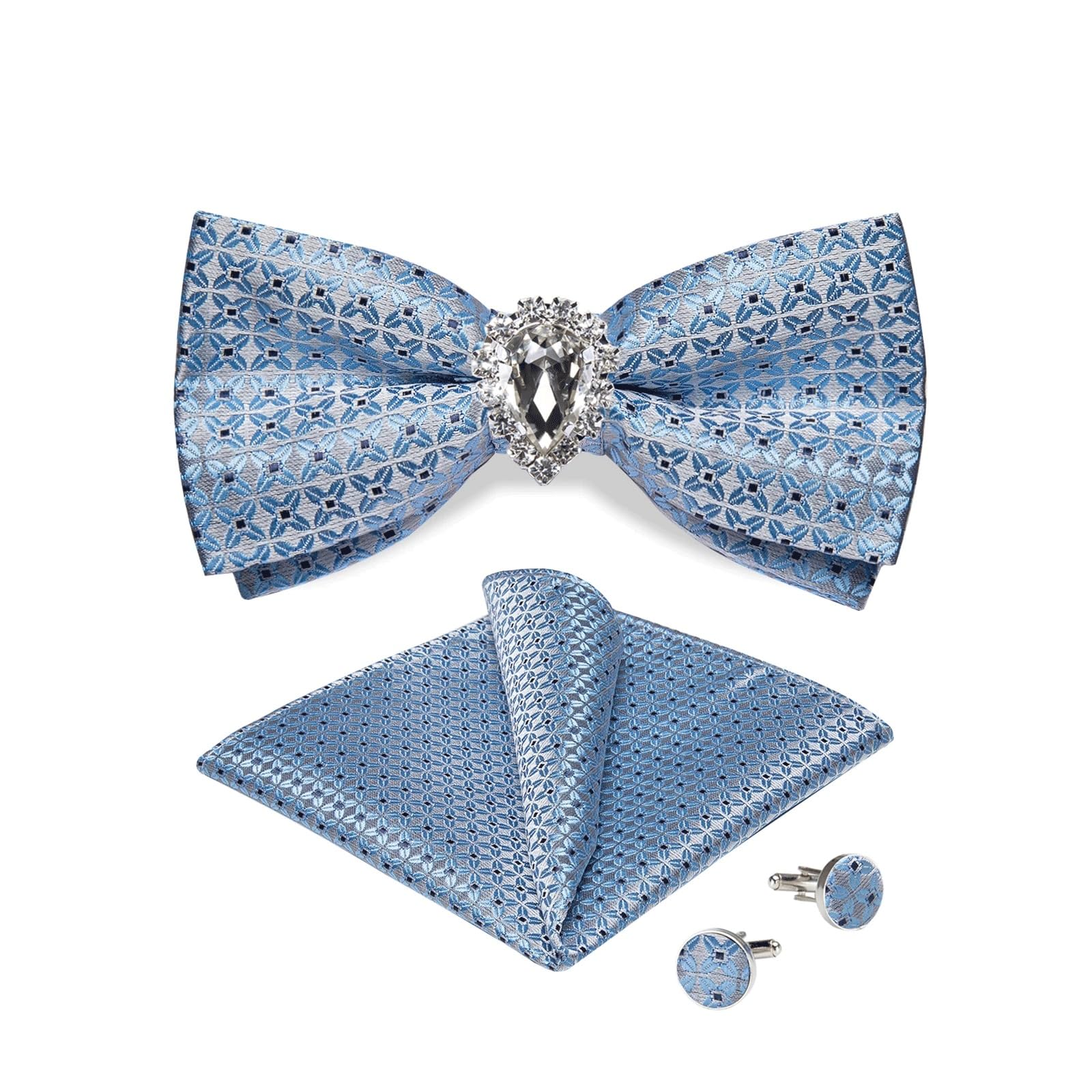 JFDBGU Handkerchief Man Accessory Wedding Bow Tie Silk Pre-tied Bowtie Cufflink Set for Party