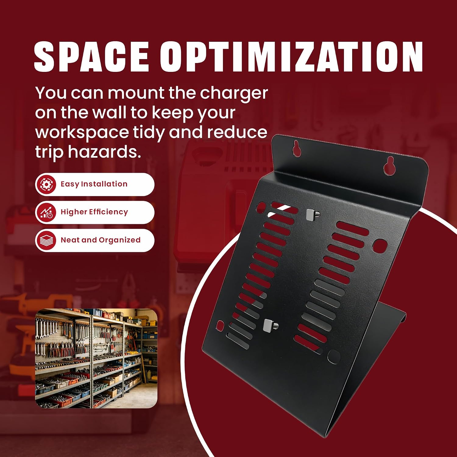 Wall Mount Charger Holder for Milwaukee M12 M18 with Ventilation Cutouts
