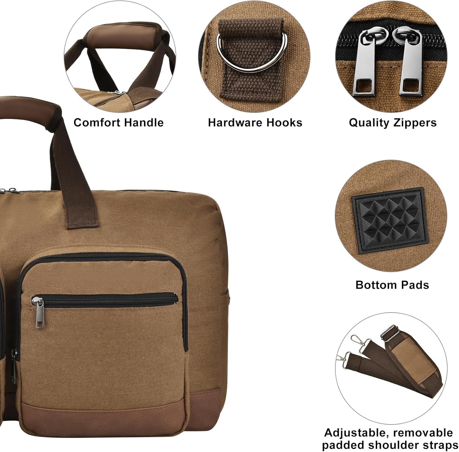 Duffle Bag for Travel, Canvas Travel Duffel Bags with Lay-Flat Design, Large Travel Duffle Overnight Weekend Gym Carry On Duffel Bag for Men & Women(Coffee)