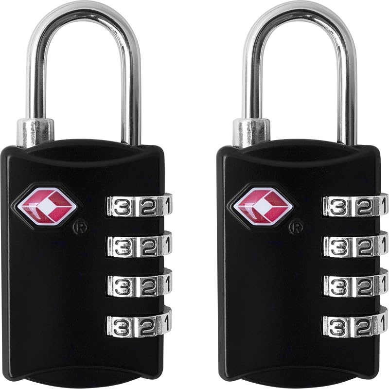 Desired Tools TSA Candados para equipaje, candado de acero duradero de 2 piezas, candado de combinación de 4 dígitos fácil de leer sin llave para mochilas, valija de viaje, caja de herramientas, archivadores, casillero de equipaje y gimnasio, negro | Candado sin llave para mochilas, valija de viaje, cajas de herramientas, archivadores, taquillas de equipaje y gimnasio