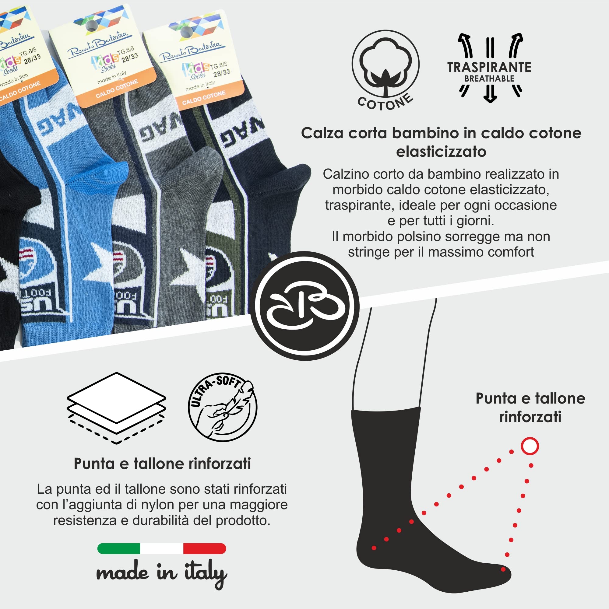 Renato Balestra 6 Paia - Calzini invernali bambino con punte e talloni rinforzati - Varie fantasie - Made in Italy - No pilling - Non lasciano segni